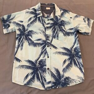 VTG Eight Bells Shirt Mens Large Blue Palm Tree Hawaiian Short Sleeve Button